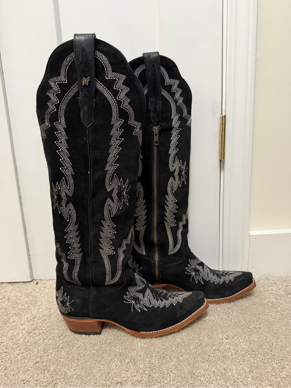 Dan Post Black Suede Western Cowboy Boots with Contrast Stitching